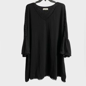 New Directions Short Sleeve Black Shirt Women's Size 4X Crochet Details Boho